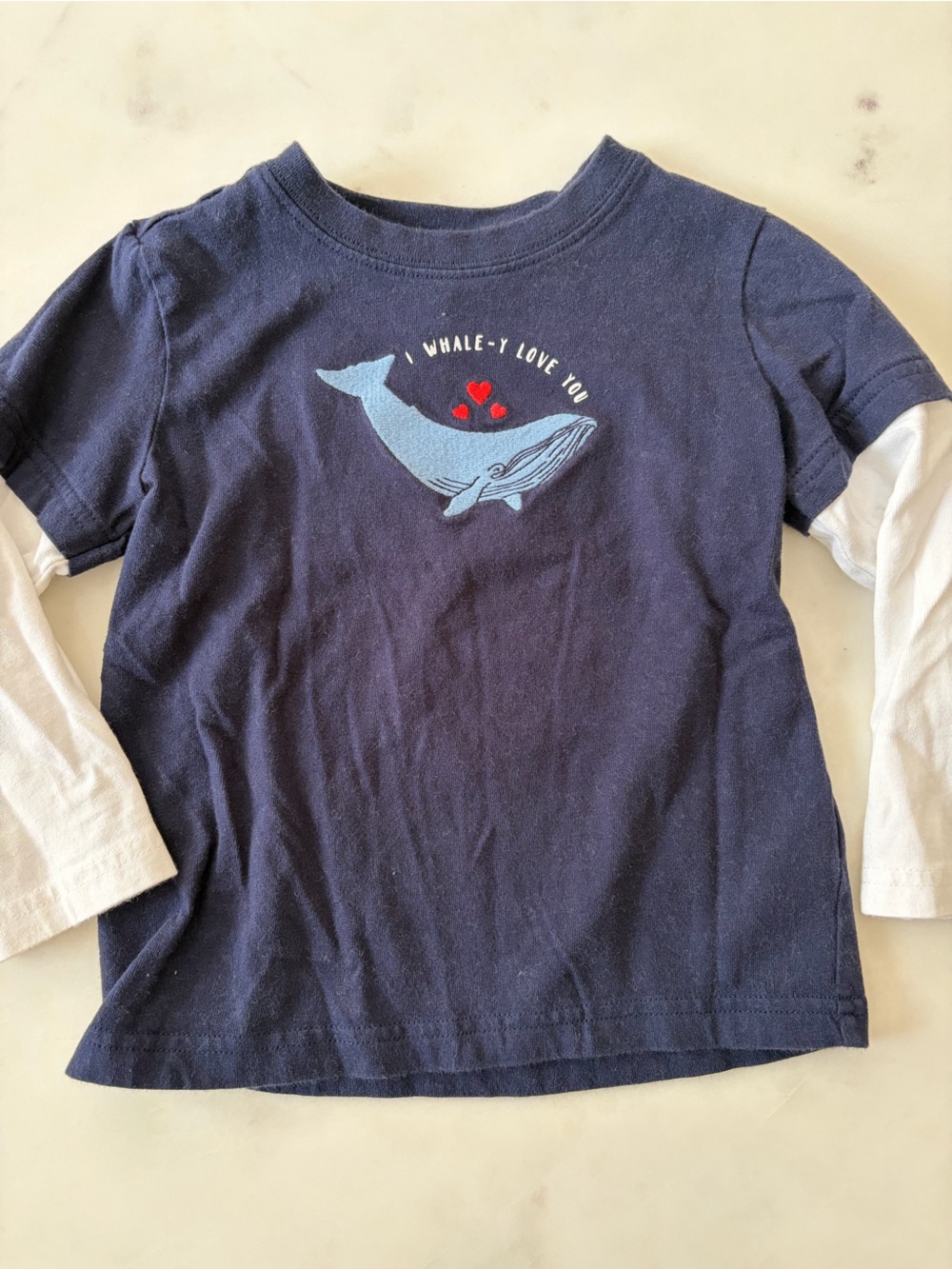 Janie and Jack Navy Blue Whale Graphic Layered-Look Top